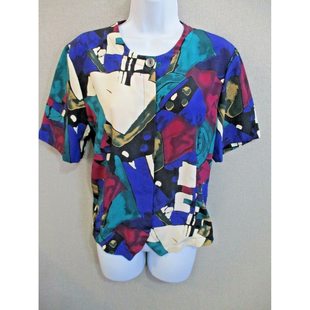 VTG 90's Bora Bora Top Size Medium Bold Print Button Front Career Shell